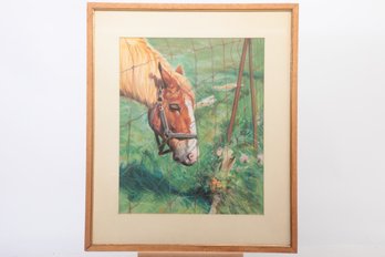 Vintage Watercolor Horse Grazing Grass Signed By Listed Artist