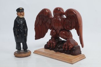 Vintage Wood Carved Eagle & Police Officer Statue