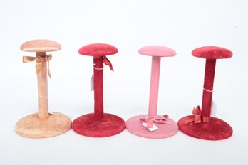 4 Vintage Hat Stands  Red And Pink Including 2 Velvet