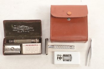 2 Vintage Gillette Safety Razors In Leather Cases