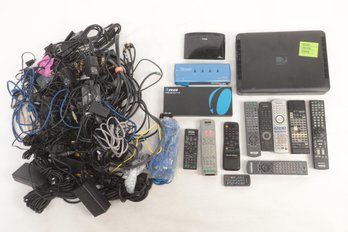 Grouping Of Mixed Electronics Plugs & Cords W/Misc. Remote Controls