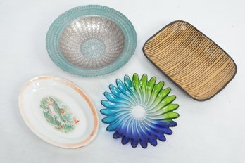 Grouping Of 4 Assorted Serving Trays & Platters