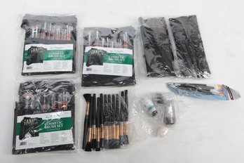 Cosmetic Brush Lot: 20 Pc Professional Cosmetic Brush Sets In Deluxe Pouch & Other Misc. Brushes