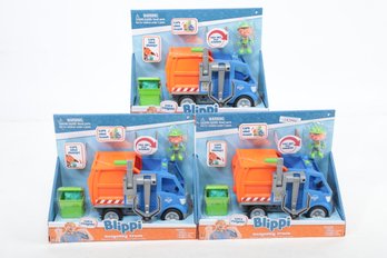 Lot Of 3 Blippi Talking Recycling Garbage Truck Vehicle With Action Figure Toy