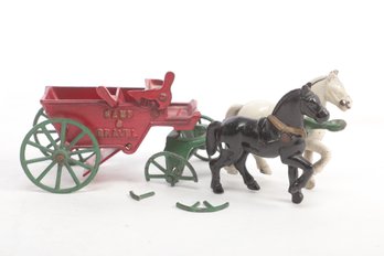 Antique Kenton Toys Cast Iron Horse-Drawn Sand & Gravel Dump Wagon Broken Wheel