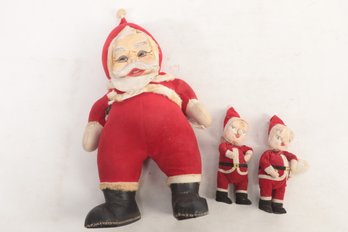 Large 22 Inch High Vintage Santa Claus Doll Together With Two Smaller Santa Claus Dolls