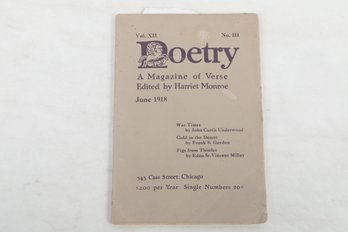 Poetry MagPoetry Magazine June 1918, World War I, Includes A Poem By Edna St. Vincent Millay
