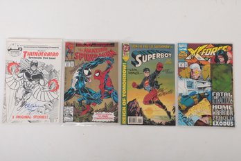 Lot Of 4 Signed Comic Books Xmen , Spiderman, Superboy And Thunderberds