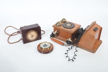 EARLY BAKELITE HOUSEHOLD TIMER, VINTAGE GERMANY BAROMETER & PUSH BUTTON ANTIQUE LOOKING PHONE