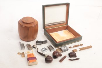 Two Humidors And Tabacco Related Items