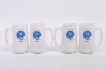 Set Of Four Vintage New York Giants Milk Glass Mugs