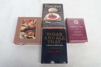 4 COOKBOOK LOT,TRAD. RECIPES OF PROV. OF FRANCE , FLAVORS OF TUSCANY,  L'HISTOIRE A' TABLE, SUGAR AND ALL THAT