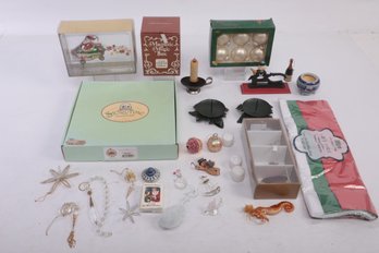 Group Of Christmas Ornaments And Other Related Items