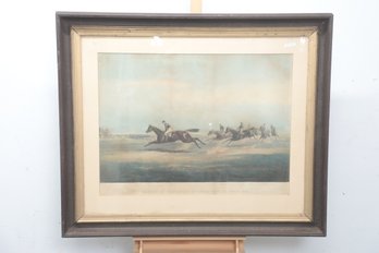 Very Large 19th Century Hand Colored 1866 Grand Prix Paris Horse Race Print