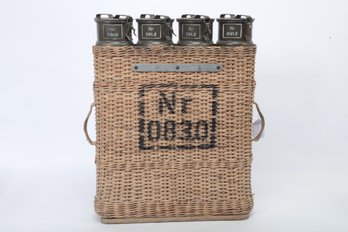 RARE WWII Wicker Artillery Shell Carrier W/Canisters