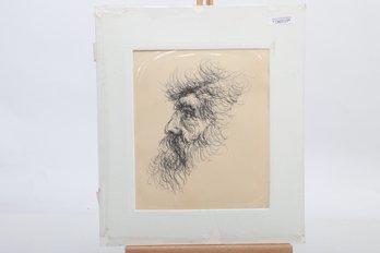 1960 Pen & Ink 'Profile Of Beared Man' By Hunter Mallory