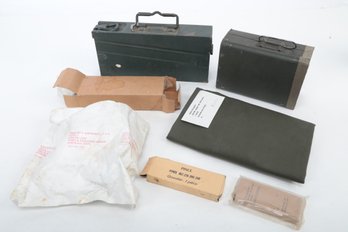 Assorted Lot Of Military Field Gear: NOS Batteries, Ammo Boxes & More