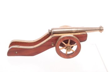 Vintage Wood & Brass Model Cannon