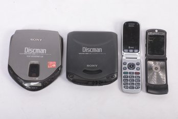 Group Of Vintage Sony Discman Cd Players And Cellular Phones