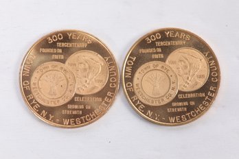 2 1960 Town Of Rye New York 300 Anniversary Medals