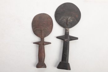 Pair Of Vintage WOODEN ASHANTI AKUABA AFRICAN FERTILITY DOLL