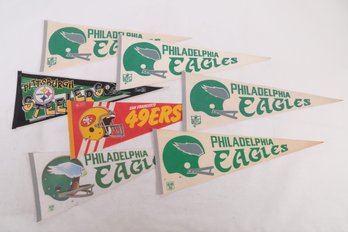 7 Vintage NFL Football Pennants: Eagles, Steelers, 49ers
