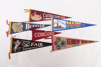 6 Vintage Travel Pennants: Concord, Buffalo, Catskill Game Farm, & More