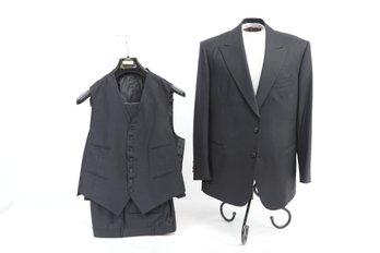 3 Piece Tailor Made Italian Suit (Vitale Barberis Canonico) Black On Black Pin Stripes