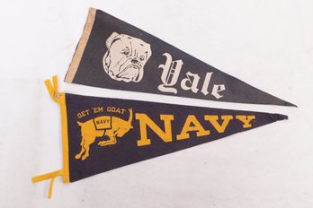2 Vintage Pennants: Navy & Yale