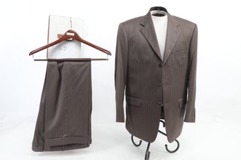 Givara Italian Made 2pc Brown Pin-Stripe Suit 40/34 R