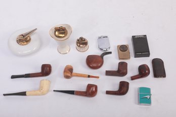 Group Of Vintage Smoking Pipes And Cigarette Lighters