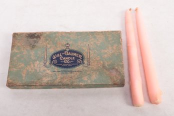 Early 1900's Willard Baumer Candle Co. Inc. Box With 2 Original Candles