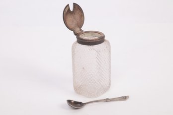 Late 1800 Early 1900 Cut Glass Condiment Jar With (not Matching) Rogers & Brothers Spoon
