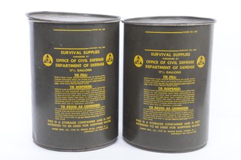 Pair Of Vintage US Military Water Barrel Drum Survival Supplies DOD 17.5 Gal