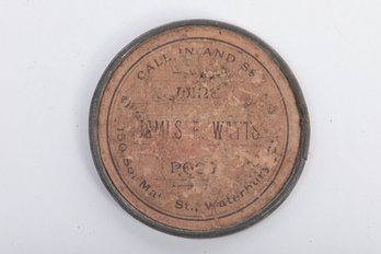 Circa 1900 Jamis E. Watts Waterbury, CT Advertising Pocket Mirror