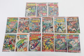 15 Vintage 20c Marvel Comic Books: Avengers, Spider-man, Sub-Mariner & The Defenders