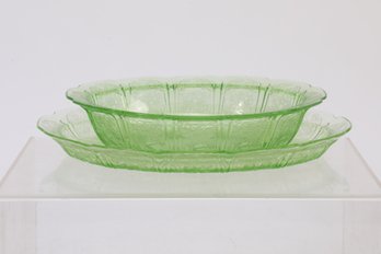 2 Pieces Of Green Depression Glass