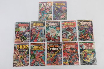 12 Vintage 25c Marvel Comic Books: Hulk, Thor, Spiderman, Werewolf By Night & More
