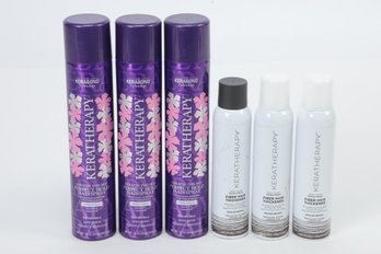 Lot Of 3 Keratin Infused Perfect Hold Hairspray And 3 KERATHERAPY FIBER HAIR THICKENER 4oz MEDIUM Brown