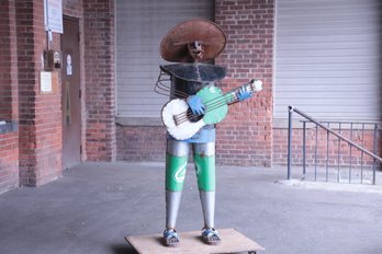 Vintage One Of A Kind Tin Folk Art Statue - Mariachi Guitar Player