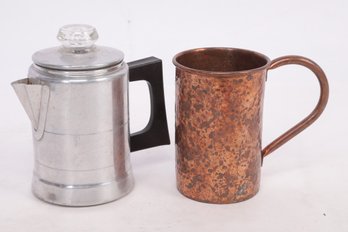 1-2 Cup Aluminium Coffee Brewing Pot & Hammered Copper 1941 Moscow Mule Mug