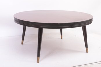 Vintage Mahogany Circular Coffee Table W/Brass Caps On Legs & Built In Lazy Susan