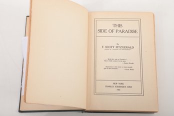 'This Side Of Paradise' F Scott Fitzzgerald - See Description For Important Inscription