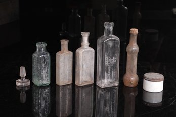 6 Late 1800 Early 1900 Bottles & 1 Glass Stopper