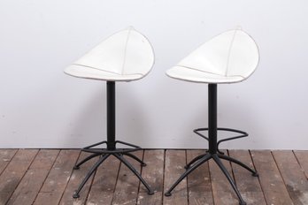 Pair Of Fasem   White Leather Stools / Chairs 35' Tall