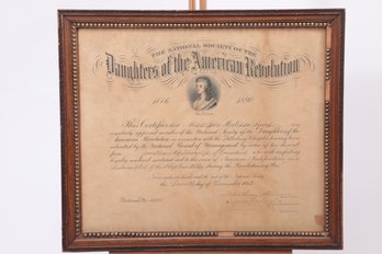 1893 Daughters Of American Reveloution Certificate #4001 In 17 1/4' X 14 3/4' Frame