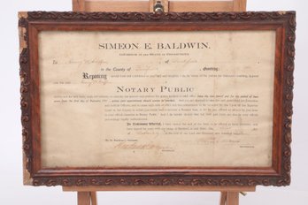 15 1/2' X 10 1/4' Framed 1911 Notary Publis Commission Signed & Sealed Simeon E Balswin Gov.