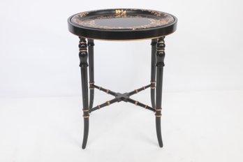 Nininger & Co. Small Oval Black Tray With Gold Vine Border On Stand  18'w X 15'd X 21' T