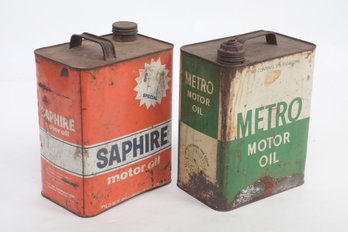 2 Vintage/Antique Oil Advertising Tins: Saphire & Metro Oil