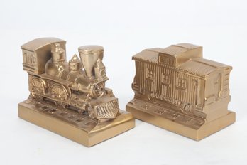 Vintage Brass Train Bookends By PM Craftsman Lakeland Florida